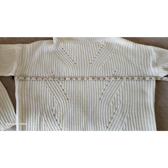 JustFab Cream White Cowel Neck Cheveron Pattern Long Sleeve Sweater Womens Small - Picture 4 of 10